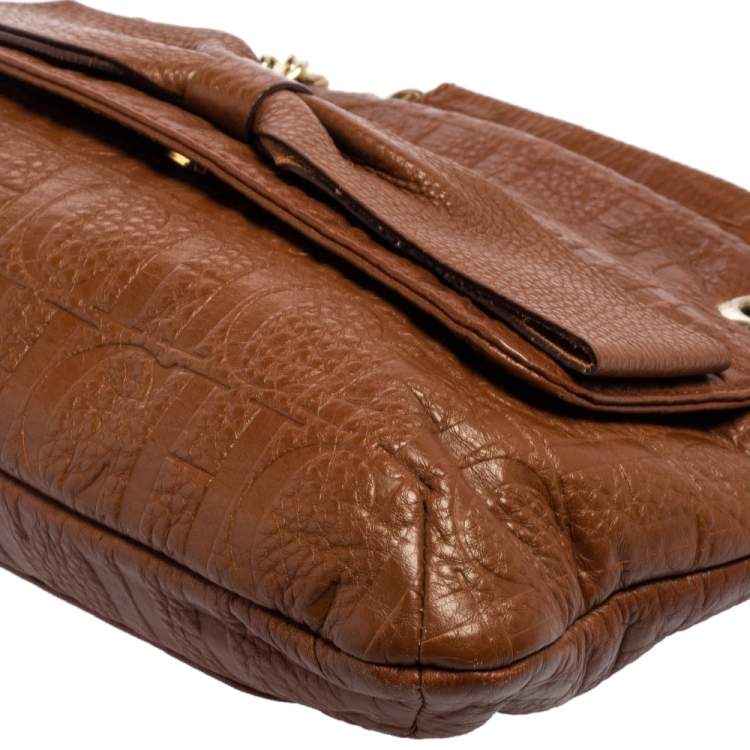 Pre Owned Carolina Herrera Brown Monogram Leather Audrey Shoulder Bag