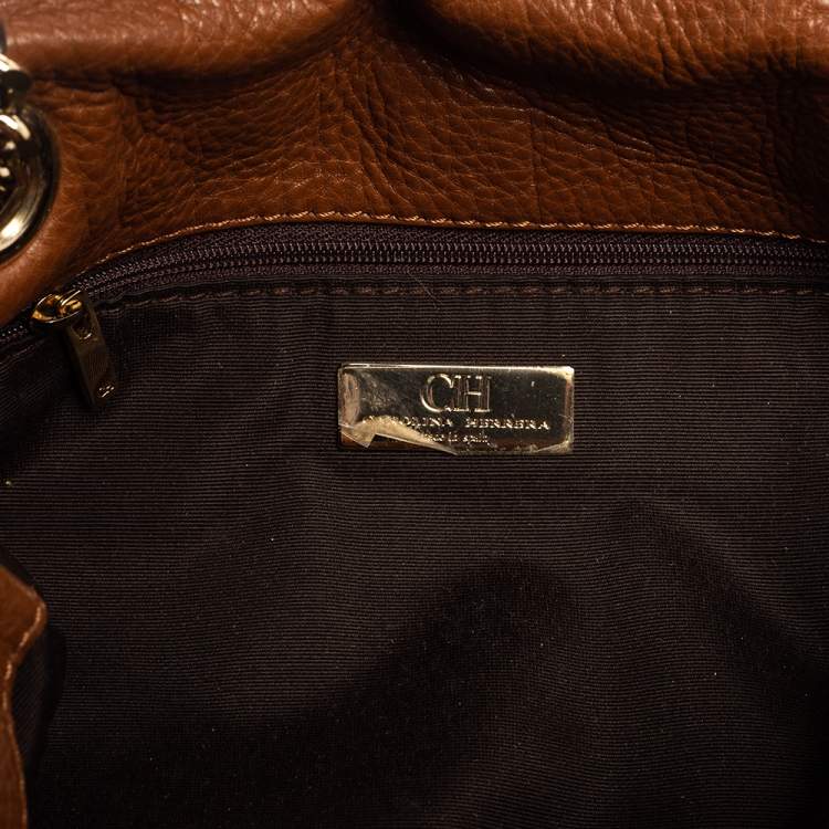 Pre Owned Carolina Herrera Brown Monogram Leather Audrey Shoulder Bag