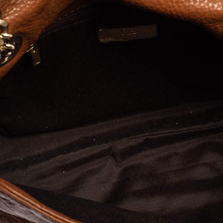 Pre Owned Carolina Herrera Brown Monogram Leather Audrey Shoulder Bag