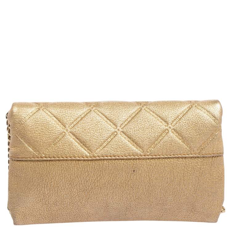 Pre Owned Carolina Herrera Gold Leather Flap Chain Shoulder Bag