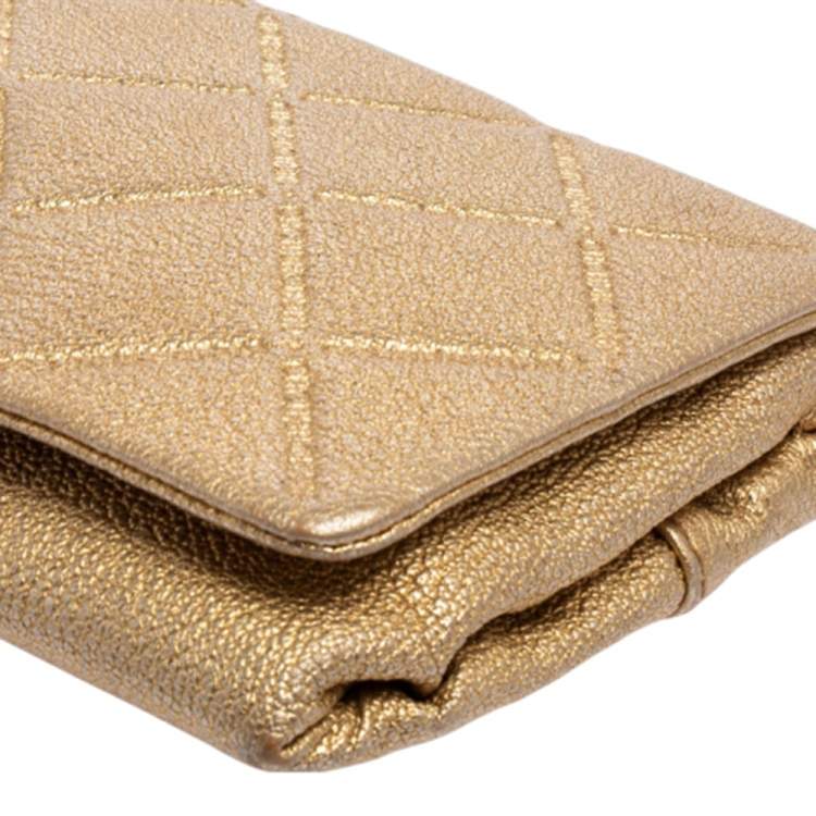 Pre Owned Carolina Herrera Gold Leather Flap Chain Shoulder Bag