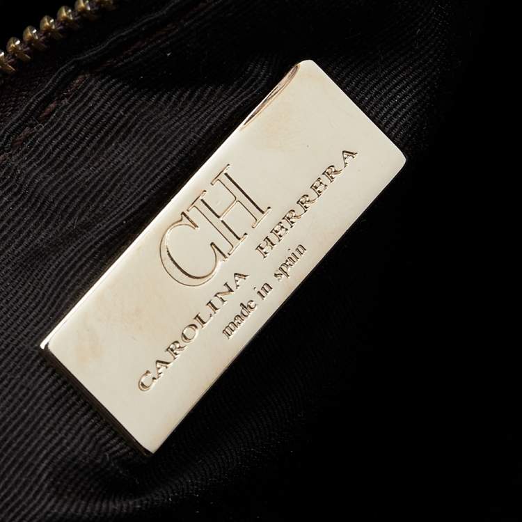 Pre Owned Carolina Herrera Multicolor Monogram Coated Canvas And Leather Front Pocket Tote