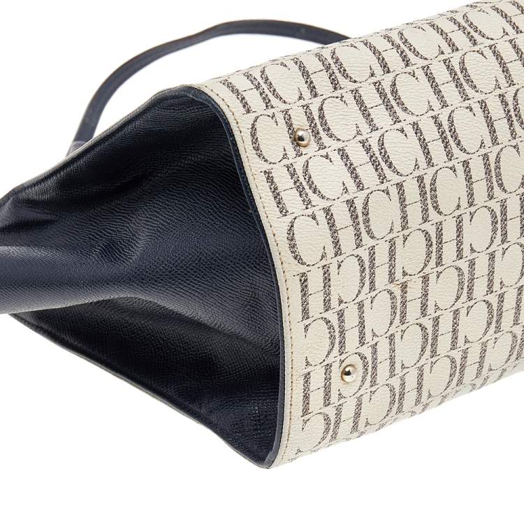 Pre Owned Carolina Herrera Multicolor Monogram Coated Canvas And Leather Front Pocket Tote