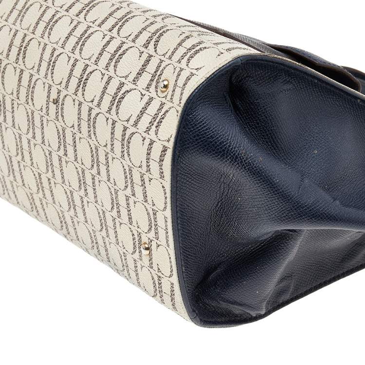 Pre Owned Carolina Herrera Multicolor Monogram Coated Canvas And Leather Front Pocket Tote