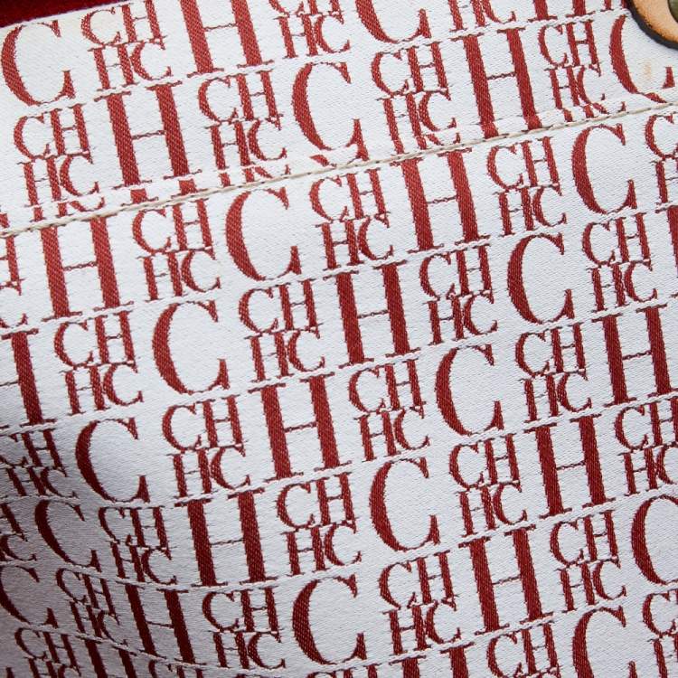 Pre Owned Carolina Herrera Red Monogram Embossed Leather Large Andy Boston Bag