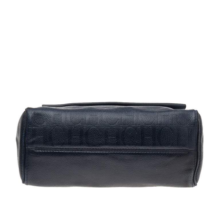 Pre Owned Carolina Herrera Navy Blue Leather Minuetto Top Handle Bag