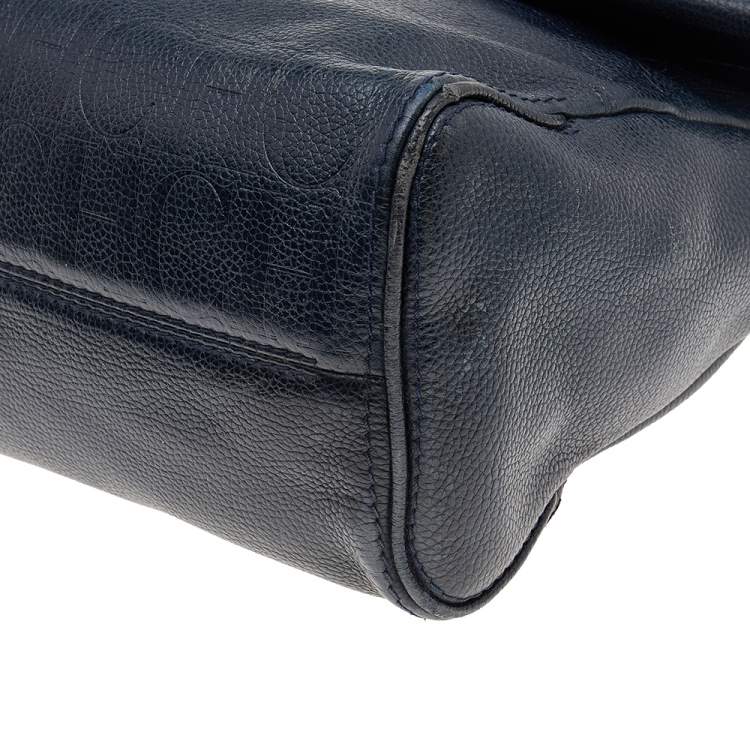 Pre Owned Carolina Herrera Navy Blue Leather Minuetto Top Handle Bag