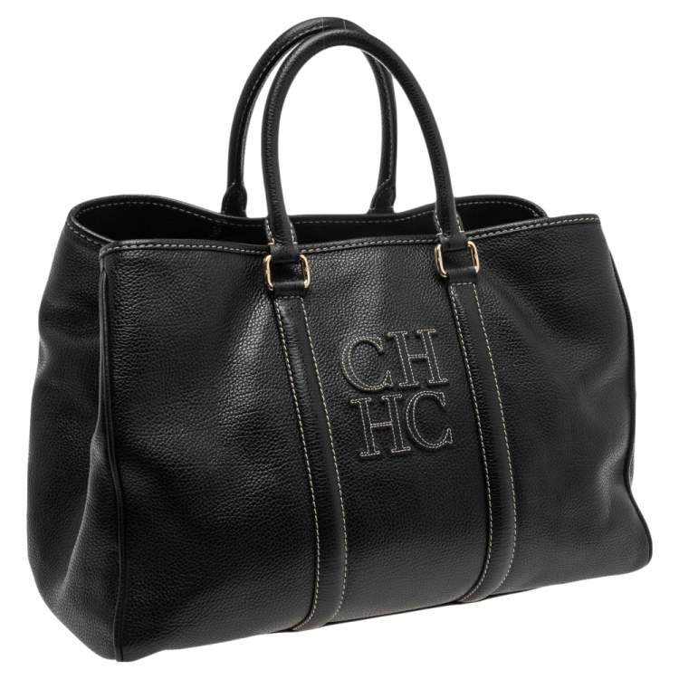 Pre Owned Carolina Herrera Black Leather Large Matteo Tote