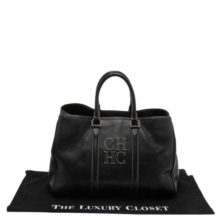 Pre Owned Carolina Herrera Black Leather Large Matteo Tote