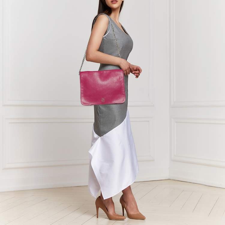 Pre Owned Carolina Herrera Hot Pink Leather New Baltazar Shoulder Bag