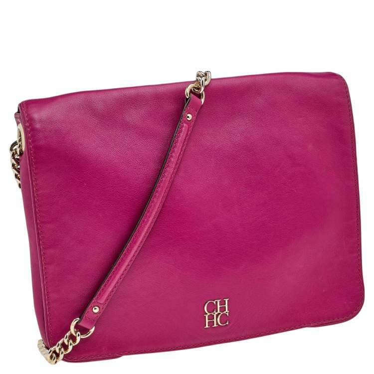 Pre Owned Carolina Herrera Hot Pink Leather New Baltazar Shoulder Bag