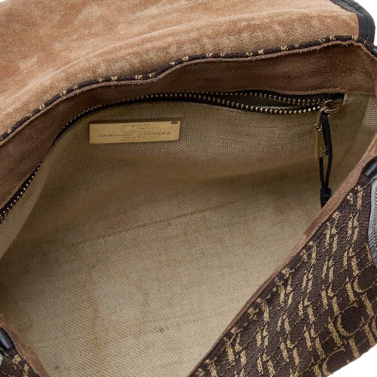 Pre Owned Carolina Herrera Brown Canvas and Leather Top Handle Bag