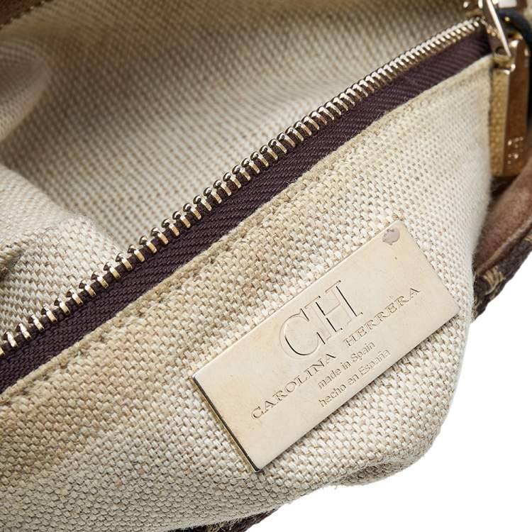 Pre Owned Carolina Herrera Brown Canvas and Leather Top Handle Bag