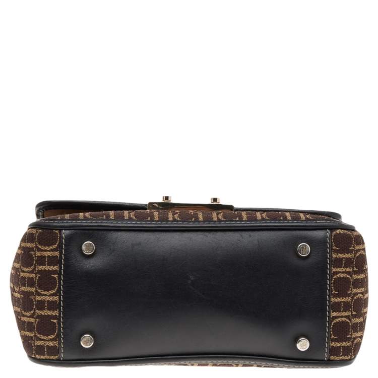 Pre Owned Carolina Herrera Brown Canvas and Leather Top Handle Bag