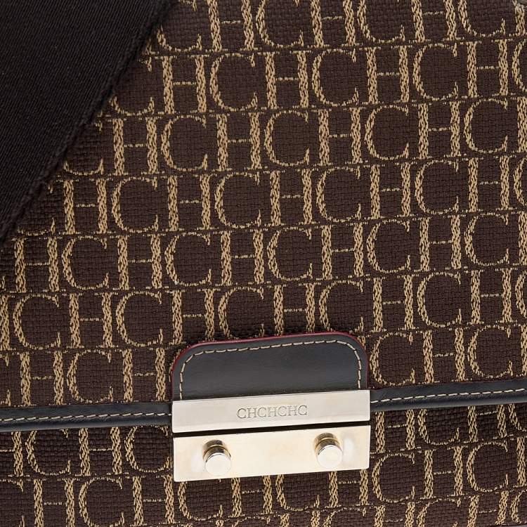 Pre Owned Carolina Herrera Brown Canvas and Leather Top Handle Bag