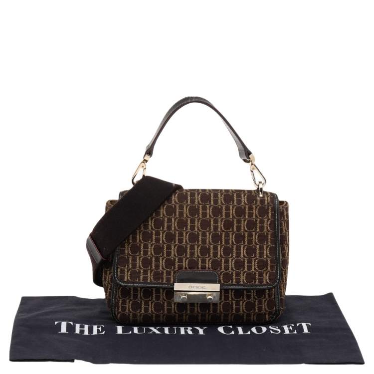 Pre Owned Carolina Herrera Brown Canvas and Leather Top Handle Bag