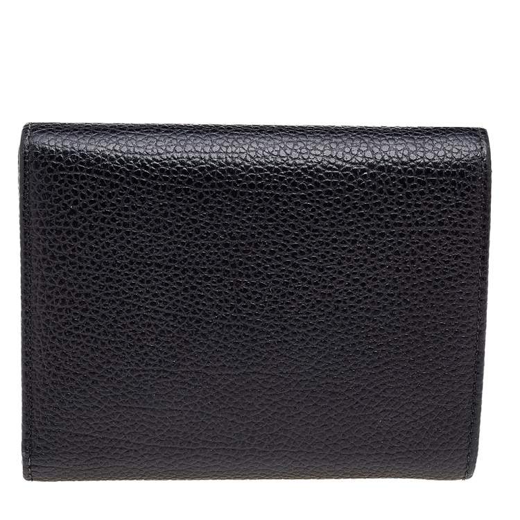 Pre Owned Carolina Herrera Black Leather Trifold Compact Wallet