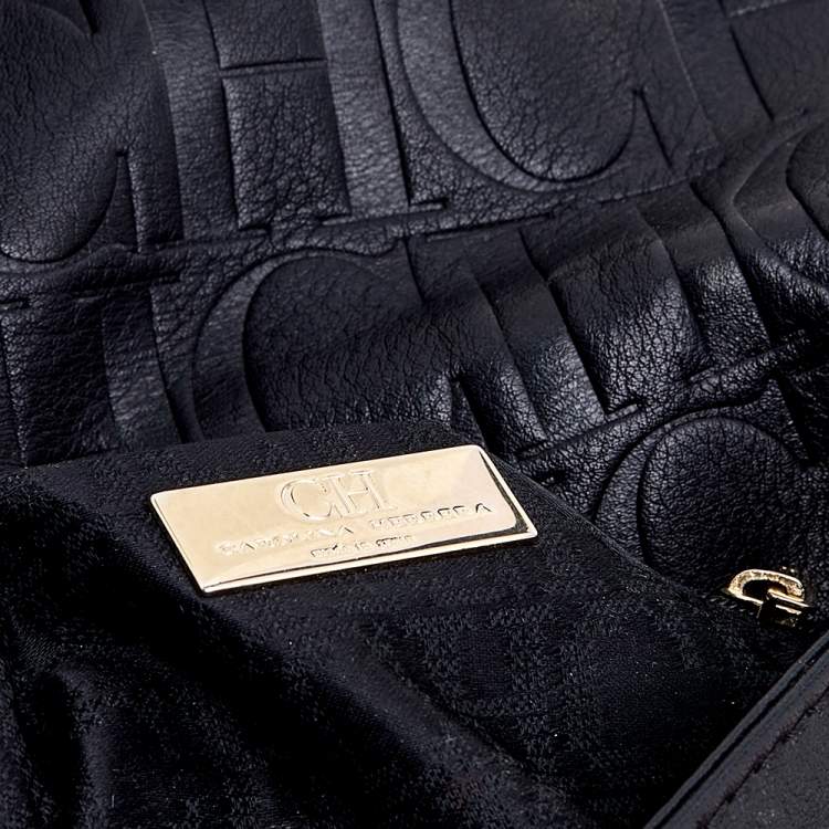 Pre Owned Carolina Herrera Black Leather Chain Flap Shoulder Bag