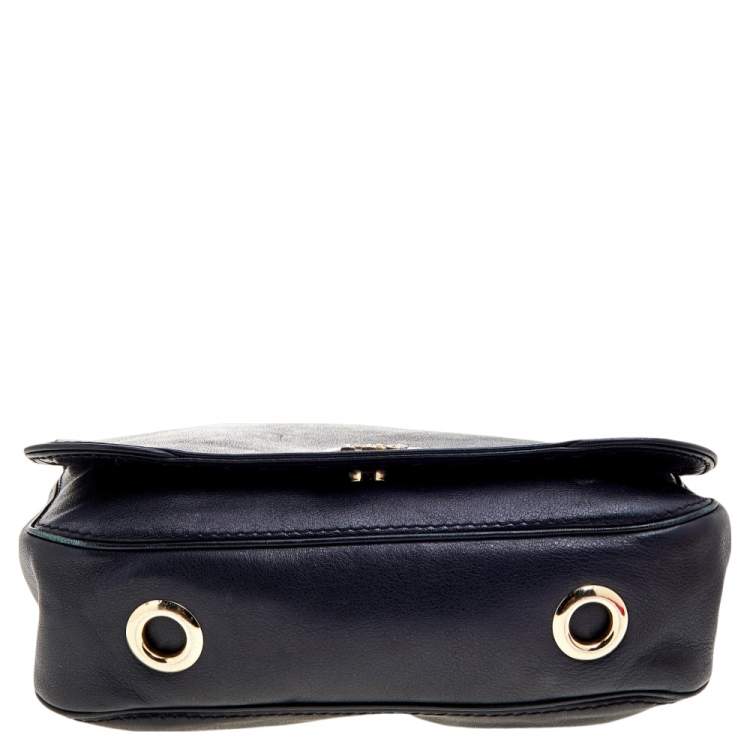 Pre Owned Carolina Herrera Black Leather Chain Flap Shoulder Bag