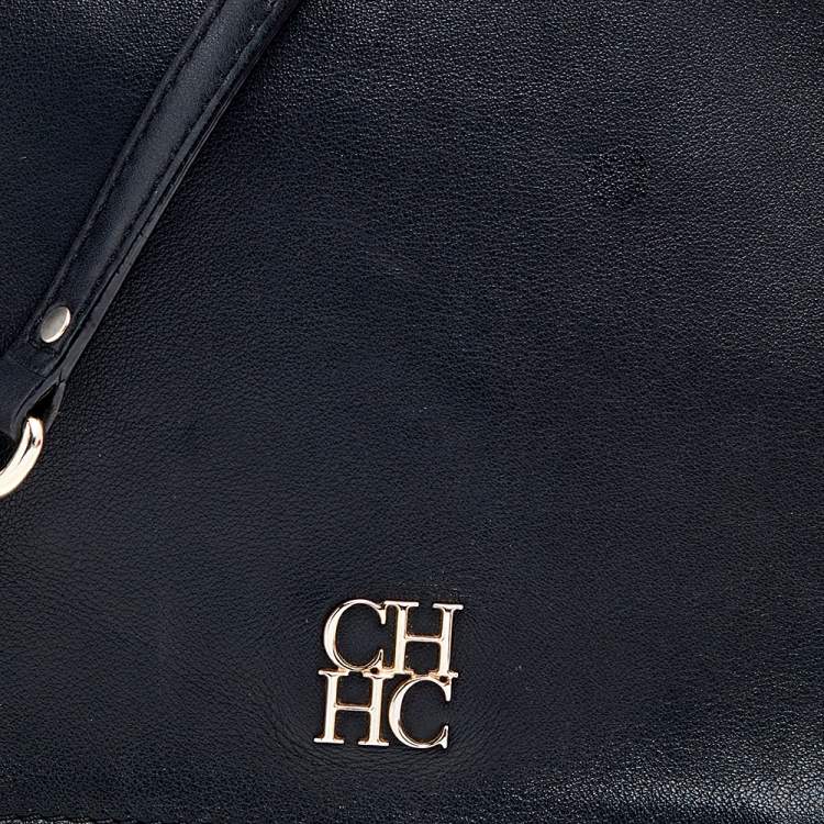 Pre Owned Carolina Herrera Black Leather Chain Flap Shoulder Bag