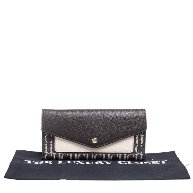 Pre Owned Carolina Herrera Beige/Brown Leather Envelope Wallet
