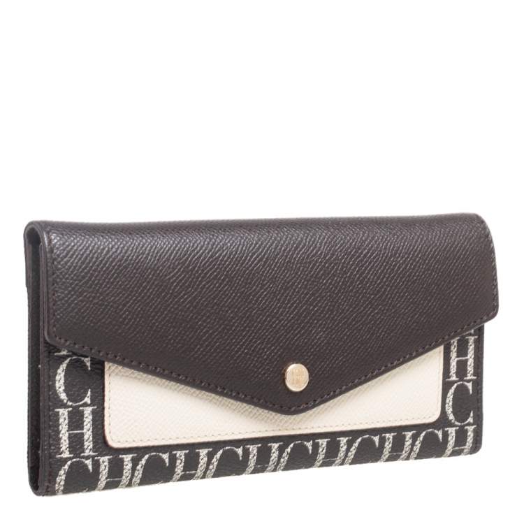 Pre Owned Carolina Herrera Beige/Brown Leather Envelope Wallet