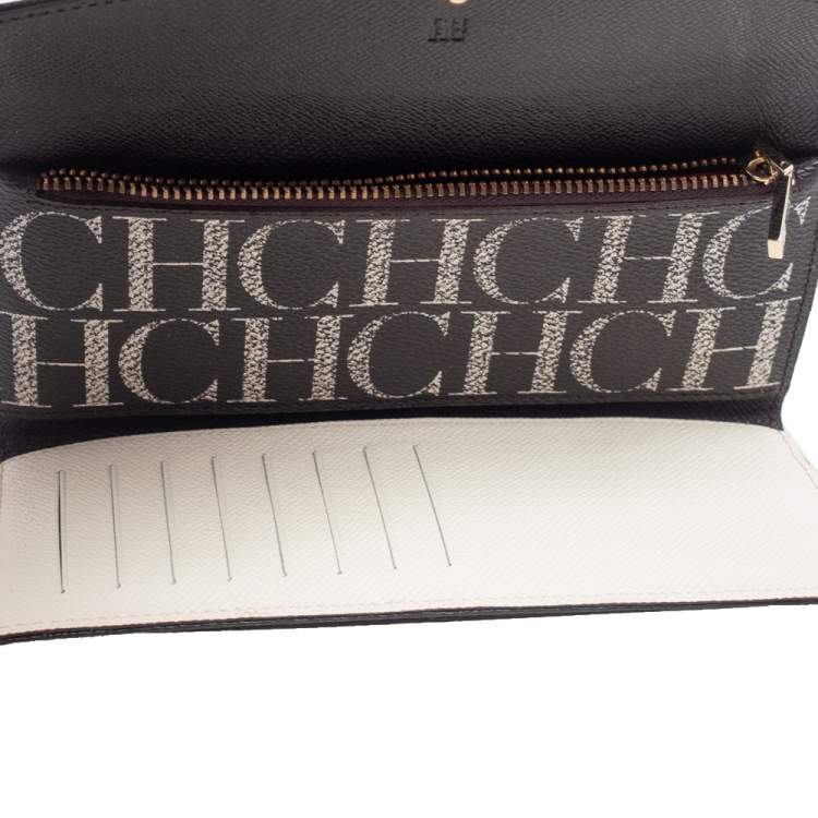 Pre Owned Carolina Herrera Beige/Brown Leather Envelope Wallet