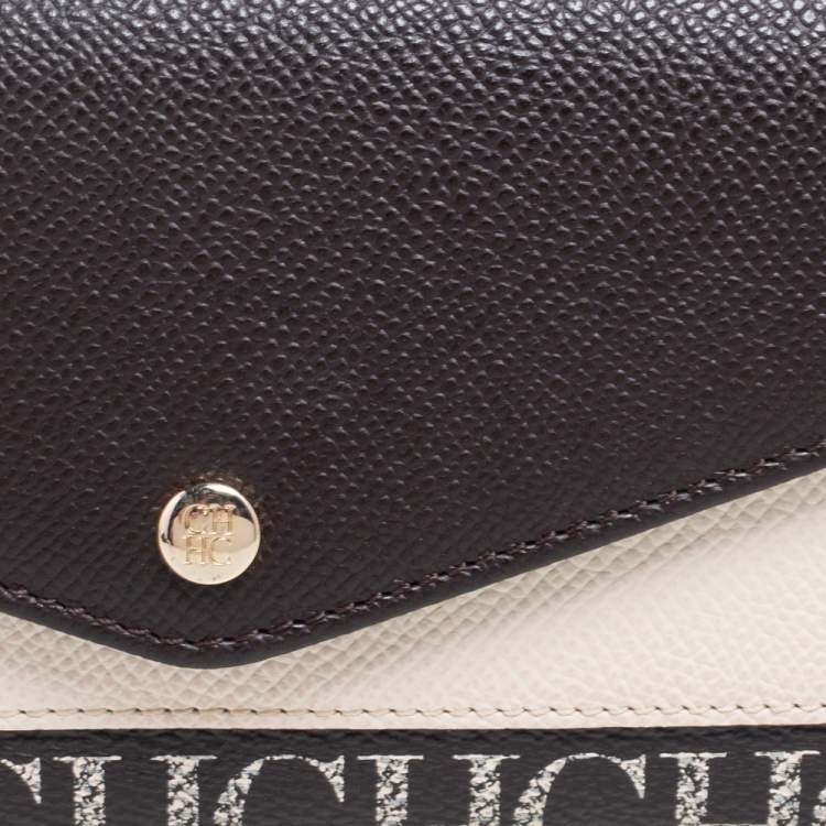 Pre Owned Carolina Herrera Beige/Brown Leather Envelope Wallet