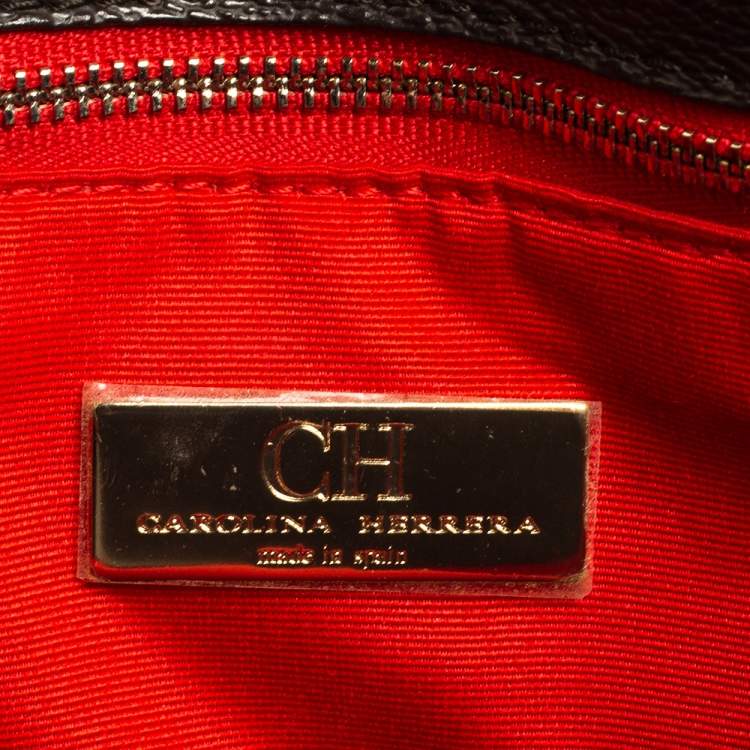 Pre Owned Carolina Herrera White/Dark Brown Signature Coated Canvas Front Pocket Tote