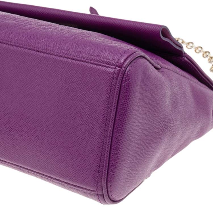 Pre Owned Carolina Herrera Purple Monogram Embossed Leather Minuetto Top Handle Bag