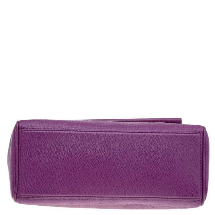 Pre Owned Carolina Herrera Purple Monogram Embossed Leather Minuetto Top Handle Bag