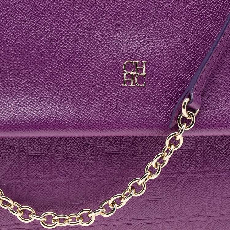 Pre Owned Carolina Herrera Purple Monogram Embossed Leather Minuetto Top Handle Bag
