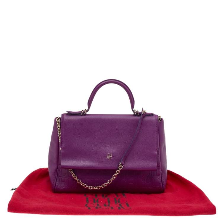Pre Owned Carolina Herrera Purple Monogram Embossed Leather Minuetto Top Handle Bag
