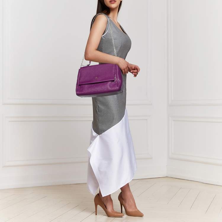 Pre Owned Carolina Herrera Purple Monogram Embossed Leather Minuetto Top Handle Bag