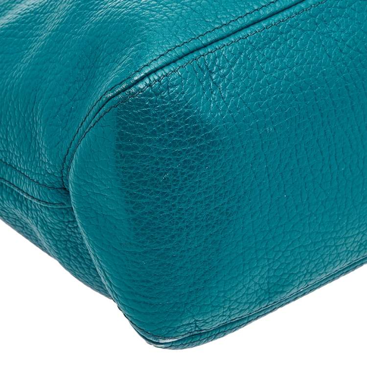 Pre Owned Carolina Herrera Dark Green Leather Tassel Zip Tote