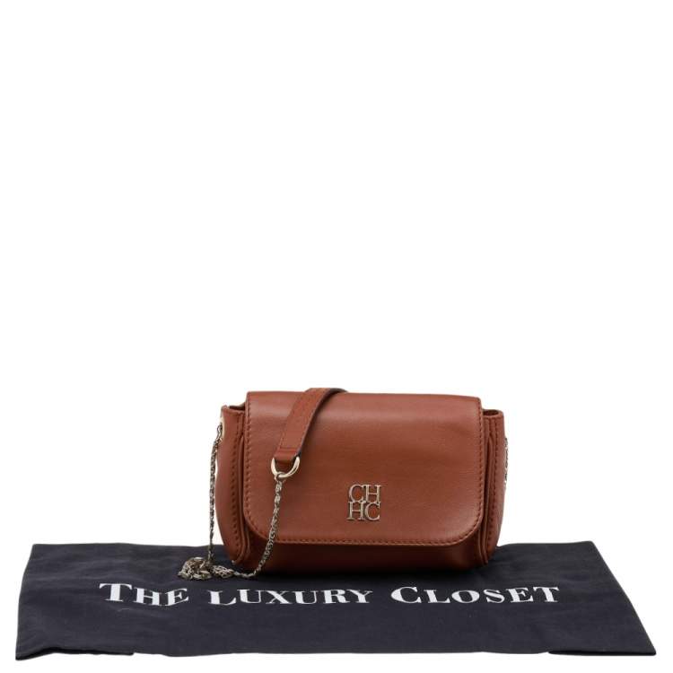 Pre Owned Carolina Herrera Brown Leather Crossbody Bag