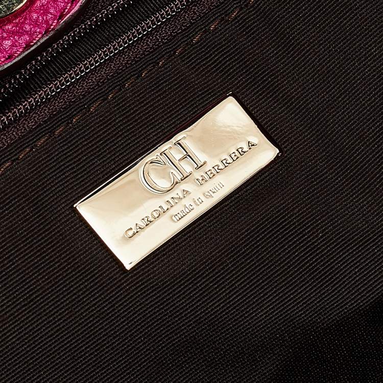 Pre Owned Carolina Herrera Pink Monogram Embossed Leather Audrey Tote