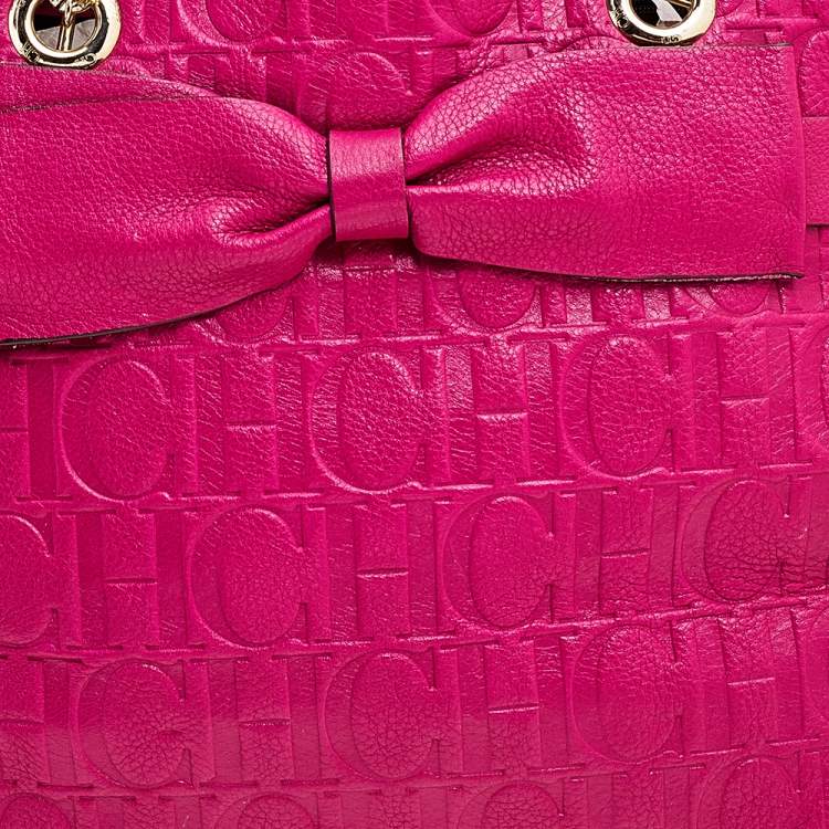 Pre Owned Carolina Herrera Pink Monogram Embossed Leather Audrey Tote