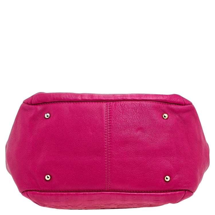 Pre Owned Carolina Herrera Pink Monogram Embossed Leather Audrey Tote