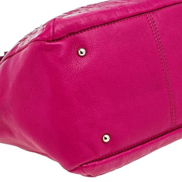 Pre Owned Carolina Herrera Pink Monogram Embossed Leather Audrey Tote