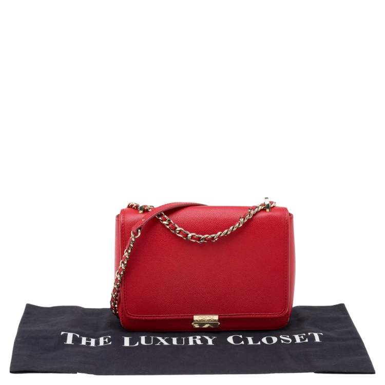 Pre Owned Carolina Herrera Red Leather Flap Shoulder Bag