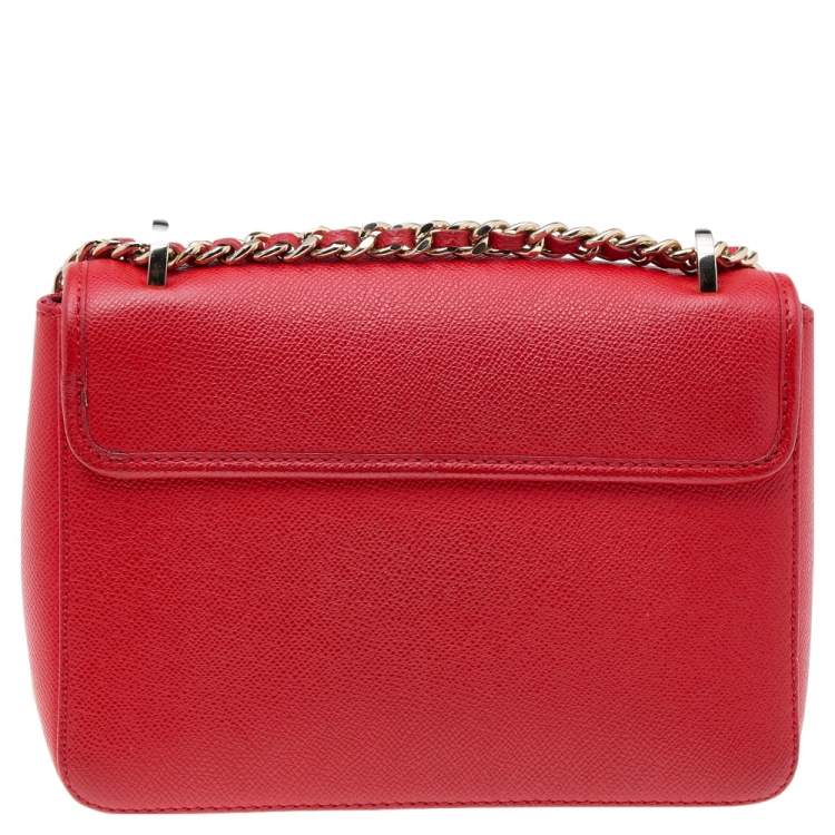 Pre Owned Carolina Herrera Red Leather Flap Shoulder Bag