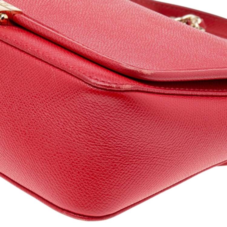 Pre Owned Carolina Herrera Red Leather Flap Shoulder Bag