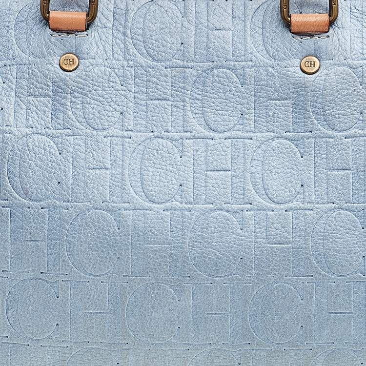 Pre Owned Carolina Herrera Blue Monogram Leather Large Andy Boston Bag