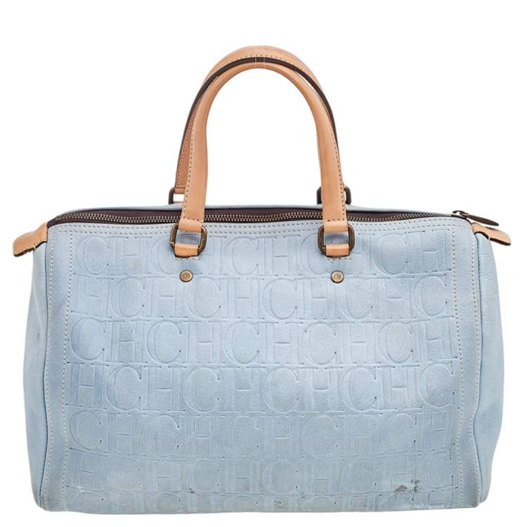 Pre Owned Carolina Herrera Blue Monogram Leather Large Andy Boston Bag