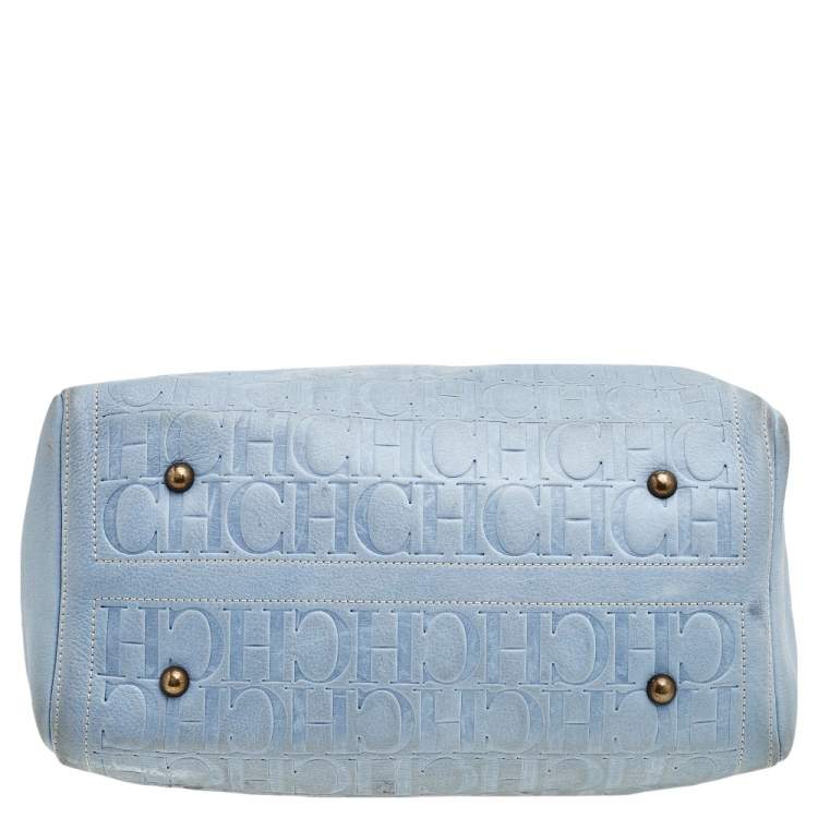 Pre Owned Carolina Herrera Blue Monogram Leather Large Andy Boston Bag