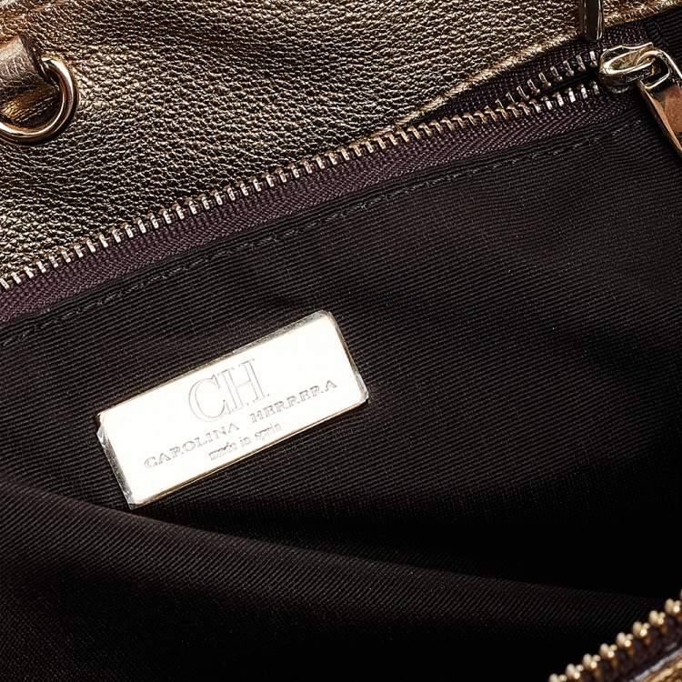 Pre Owned CH Carolina Herrera Gold Diamond Leather Chain Shopper Tote