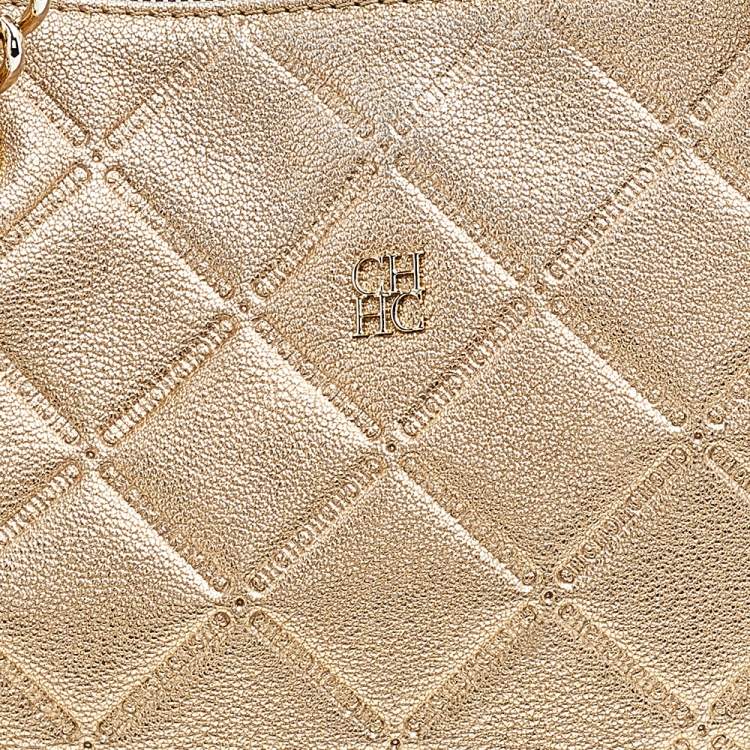 Pre Owned CH Carolina Herrera Gold Diamond Leather Chain Shopper Tote