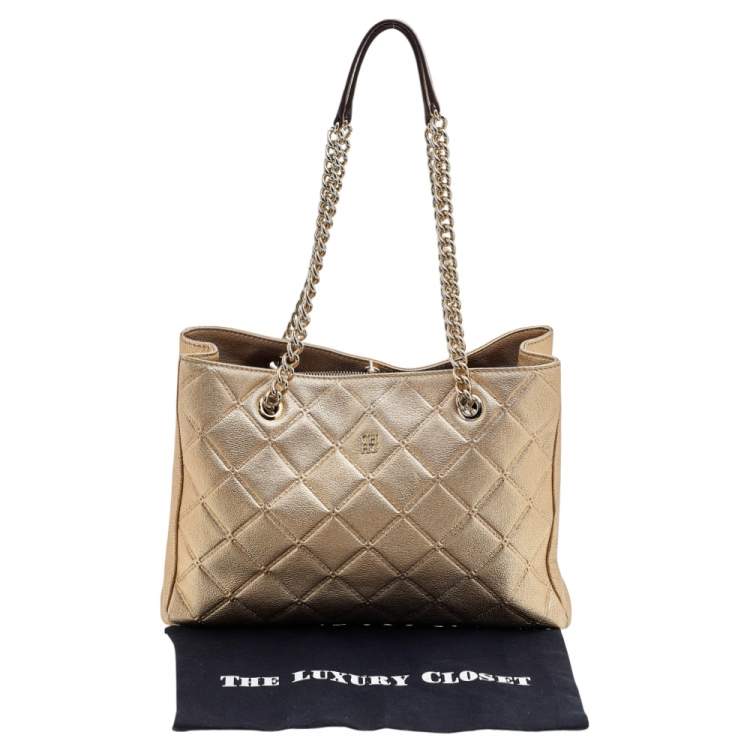 Pre Owned CH Carolina Herrera Gold Diamond Leather Chain Shopper Tote