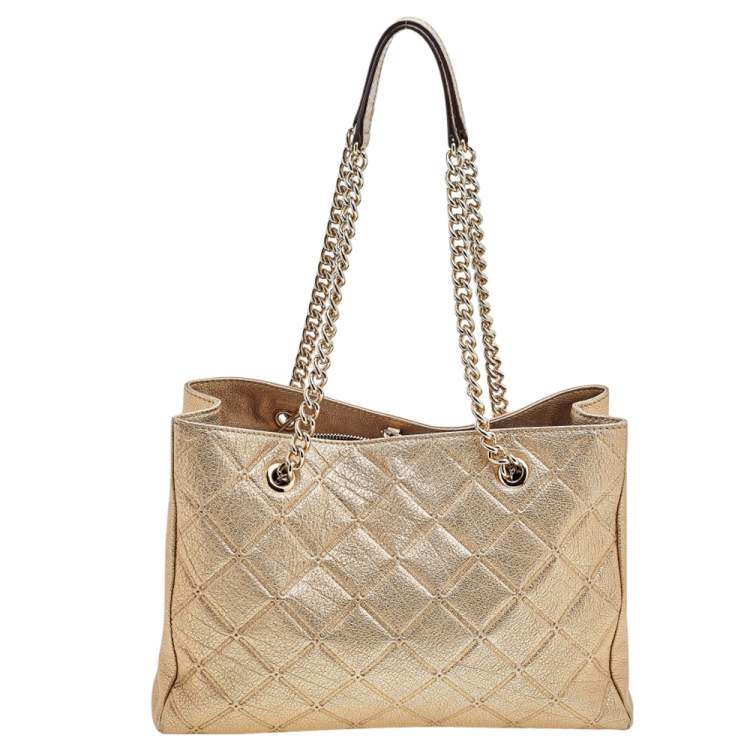 Pre Owned CH Carolina Herrera Gold Diamond Leather Chain Shopper Tote